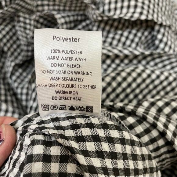 MLM Label Gingham Tiered Ruffle Off Shoulder Black and White Mini Dress - Picture 6 of 14